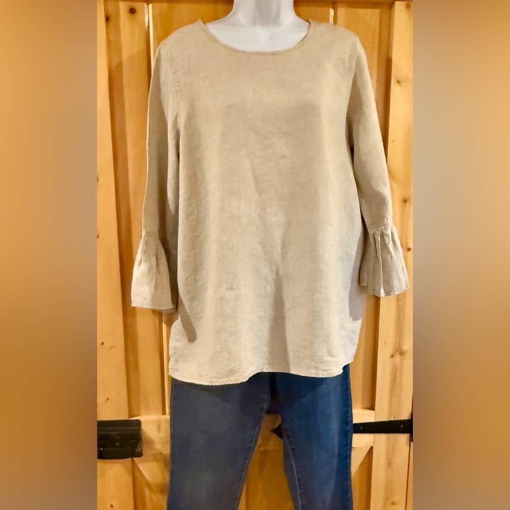 Crowne Linen Designs Women's Beige Top,size L, 100%linen